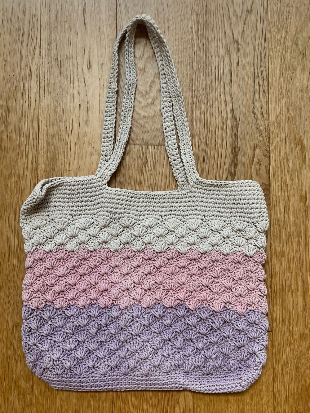 Vintage Pink & Purple Striped Woven Summer Tote Bag
